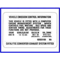 DECAL VEHICLE EMMISION CNTL INFO VN EXCEPT ENGINE UPGRADE GENUINE GMH