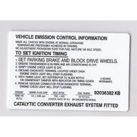 DECAL VEHICLE EMISION CONTROL VN V8 GENUINE GMH