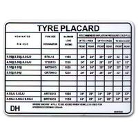 TYRE PLACARD LX 6 CYL 'SL' SEDAN