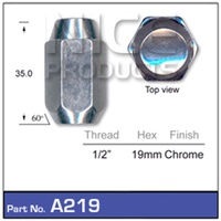 Chrome MAG WHEEL NUT TAPERED ACORN FORD 1/2 INCH SUITS XK XL XM XP XR XT XW XA XB XC