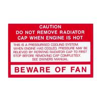 DECAL FAN WARNING BEWARE OF FAN HZ WB VB VC VH VK VL & LX TORANA