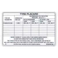 TYRE PLACARD DECAL VR VS 15 INCH WHEELS