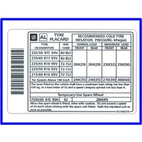 NLA RSP Tyre Placard Decal VZ Comm WL State 16&17inc Whe