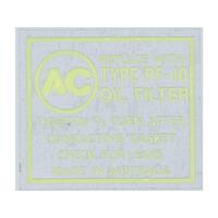 'PF10 AC' OIL FILTER DECAL YELLOW ON BLACK