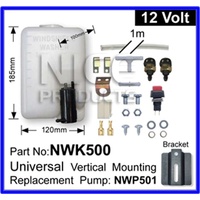 Washer Kit-Universal 12v Vertical WINDSCREEN BOTTTLE RESERVOIR