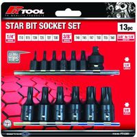 TORX BIT SET 13 PIECE 3/8 to 1/4 adaptor 1/4 DR - T10 T15 T20 T25 T27 T30 3/8 DR - T40, T45, T47, T50, T55, T60