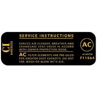 'AC F11564' AIR CLEANER DECAL HK HT HG  307