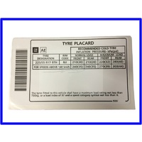 DECAL TYRE PRESSURE PLACARD 225/55 R17 VX VY VZ 92606463