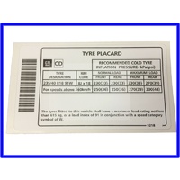 TYRE PRESSURE LABEL DECAL VY VZ 18 INCH