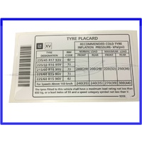 PLACARD-TYRE 15 16 & 17 INCH VN VP VR VS VT VX VY VZ - genuine gmh 92088011