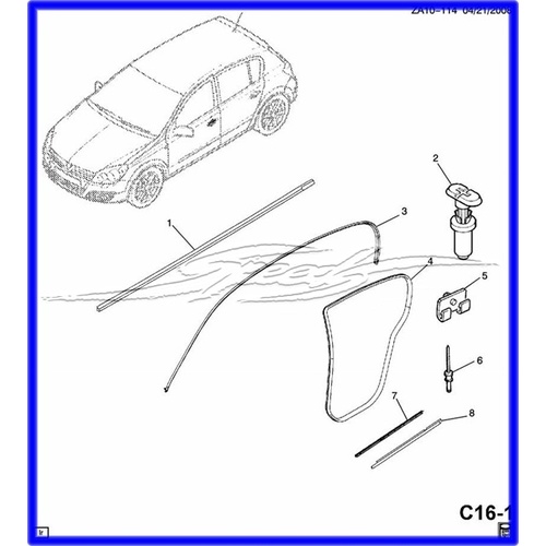DOOR BELT LEFT REAR Side Door Window Glass Run. (Outer) AH ASTRA NO8 IN PIC