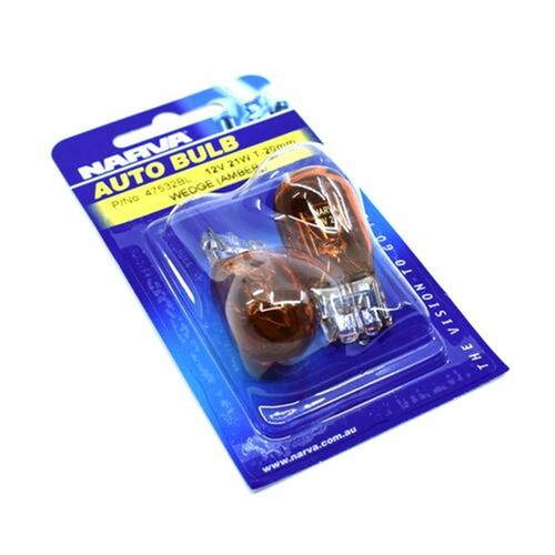 GLOBE 12V 21W T20 WEDGE AMBER INDICTOR TWIN PACK