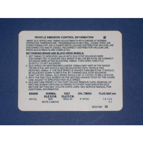 HDT VK WB EMISSION V8 5-0 DECAL To suit VK Commodore Approx. 110mm(L) x 85mm(H) To suit 5.0L V8 Engine 92021085