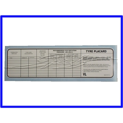 HDT Tyre Placard Decal VC COMMODORE 15 INCH