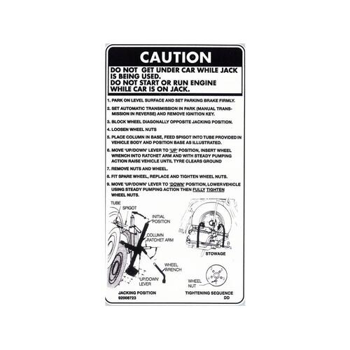 JACK INSTRUCTIONS DECAL VB VC VH VK VL INSIDE BOOT VINYL DECAL