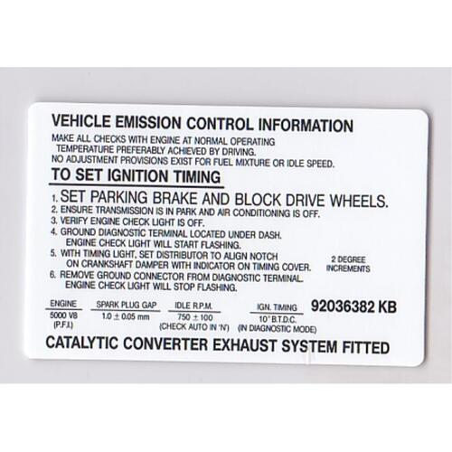 DECAL VEHICLE EMISION CONTROL VN V8 GENUINE GMH