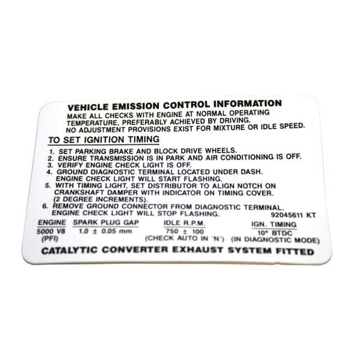 LABEL-VEHICLE EMISSION CONTROL VP VR VS