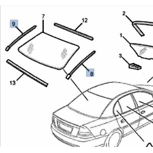 RIGHT Rear Windscreen Side Mould suit Holden VY VZ Commodore Sedan no 8 in diagram