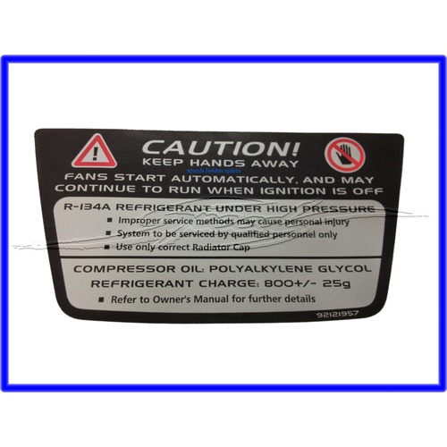RADIATOR CAP COVER FAN CAUTION DECAL VZ WL CV8-Z