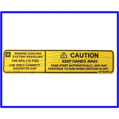LABEL-FAN BLADE CAUTION VT VX VY