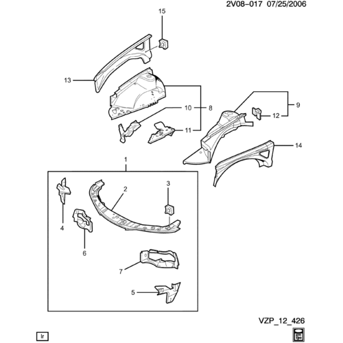 HEADLAMP / GUARD MOUNTING BRACKET VT VX RIGHT HAND NO 4 IN PIC