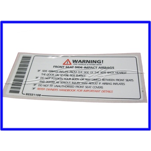 DECAL SIDE IMPACT AIRBAGS VZ VE WL