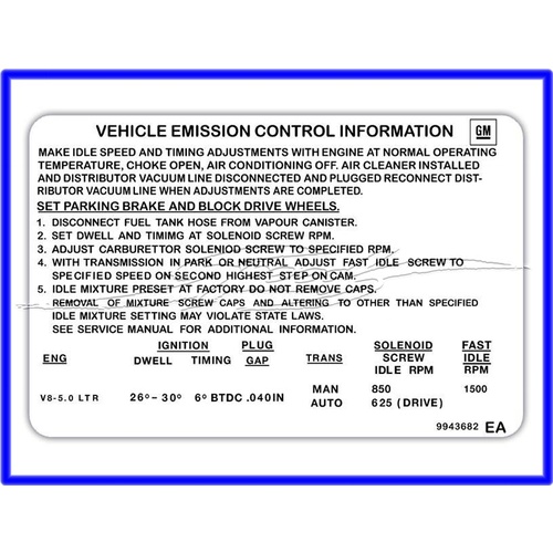 DECAL EMISSION CONTROL HJ 5 LTR