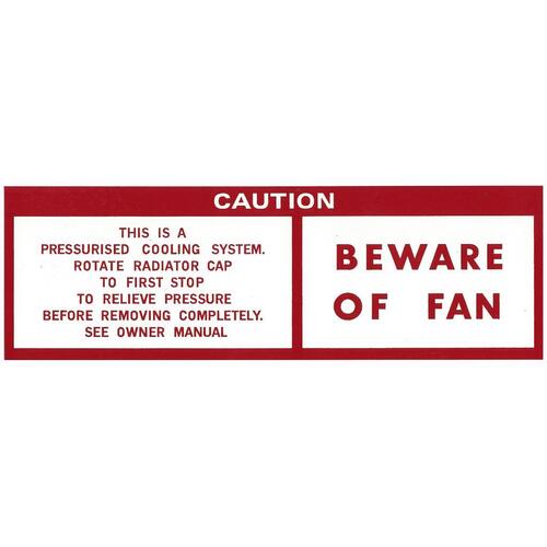 DECAL 'BEWARE OF FAN' HQ HJ HX LH TORANA