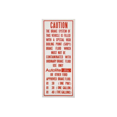 DECAL XW XY ZC ZD BRAKE FLUID AUTOLITE