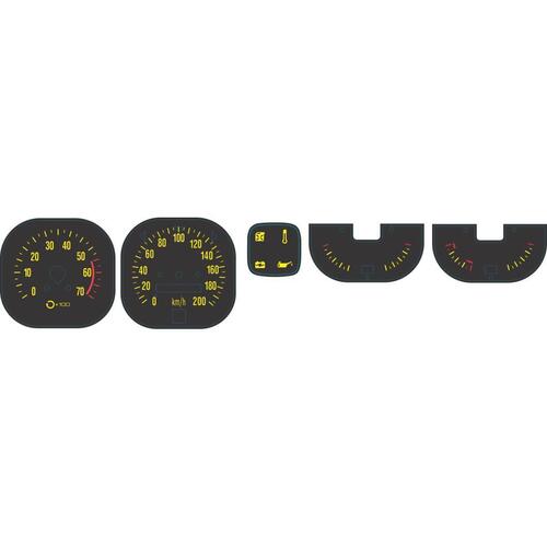 GAUGE DECAL SET (YELLOW) TORANA LX SS/SLR WITH PARK BRAKE LIGHT