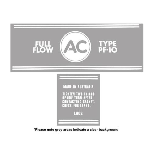 DECAL PF10 AC BLUE OIL FILTER