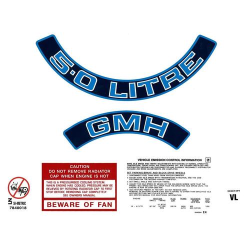 ENGINE DECAL KIT '5.0 LITRE' BLUE VL