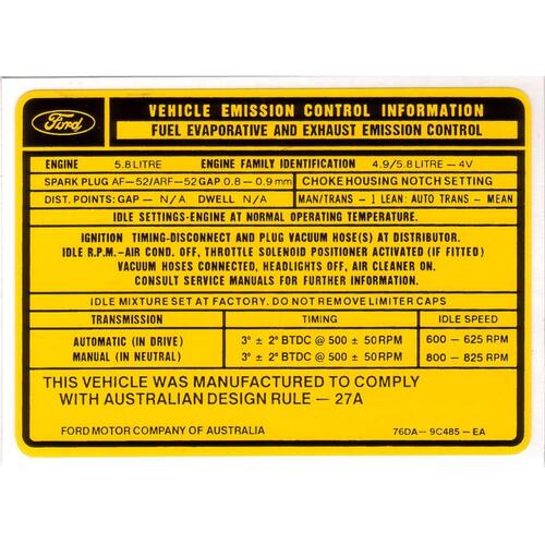EXHAUST EMISSION DECAL (YELLOW) XC 351