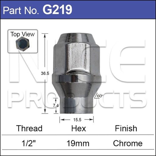 MAG WHEEL NUT TAPERED AND SHANKED 1/2" FORD XK TO XH