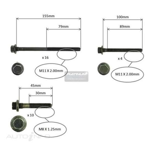 HEAD BOLT SET LS1 5.7L V8 FIRST DESIGN UP TO ENG NO VF1155001 (10 X45MM BOLTS 4 X 100MM BOLTS 16 X 155MM BOLTS) VT VX VU