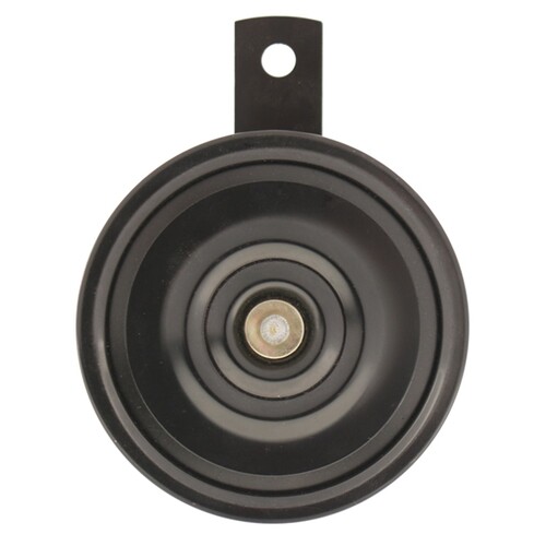 HORN DISC TYPE LOW TONE Voltage: 12V Audible level: 110dB (low tone) 2 x Blade terminal Frequency: 350Hz Diameter 90mm