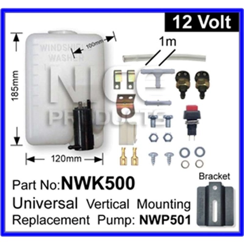 Washer Kit-Universal 12v Vertical WINDSCREEN BOTTTLE RESERVOIR