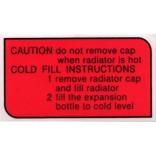 DECAL RADIATOR FILL ON FAN SHROUD XD XE