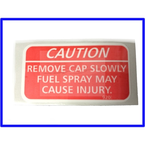 DECAL WARNING FUEL SPRAY INSIDE FUEL DOOR VR VS VT VX VY