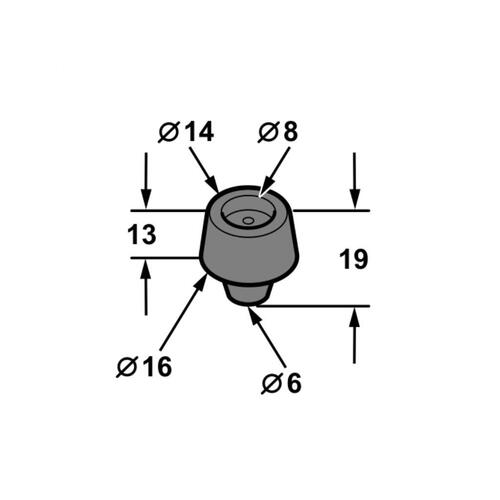 BUMPER 13MM TALL 6MM HOLE 16MM OD BASE T