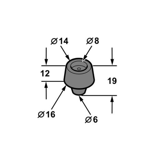 BUMPER 12MM TALL 6MM HOLE 16MM BASE OD T