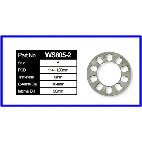 WHEEL SPACERS MULTIFIT 8MM 5 STUD SUITS ALL PRE COMMODORE 1 PAIR